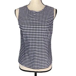 J McLaughlin Layne Gingham Blouse Top Womens 6 Black White  Sleeveless